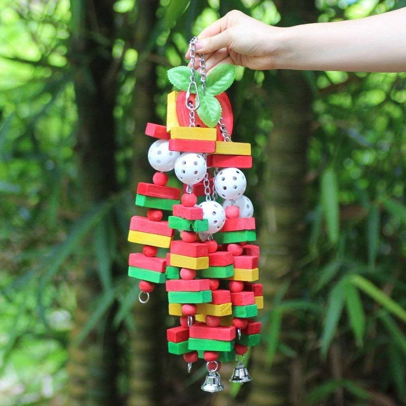 Litewoo Large Bird Parrot Swing Toys, Colorful Apple Shape Chew Wood Toy for Medium Large Bird and Parrot - Image 5